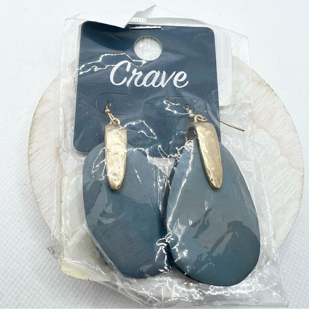 New Crave Gray & Golden Wooden Teardrop Dangle Earring